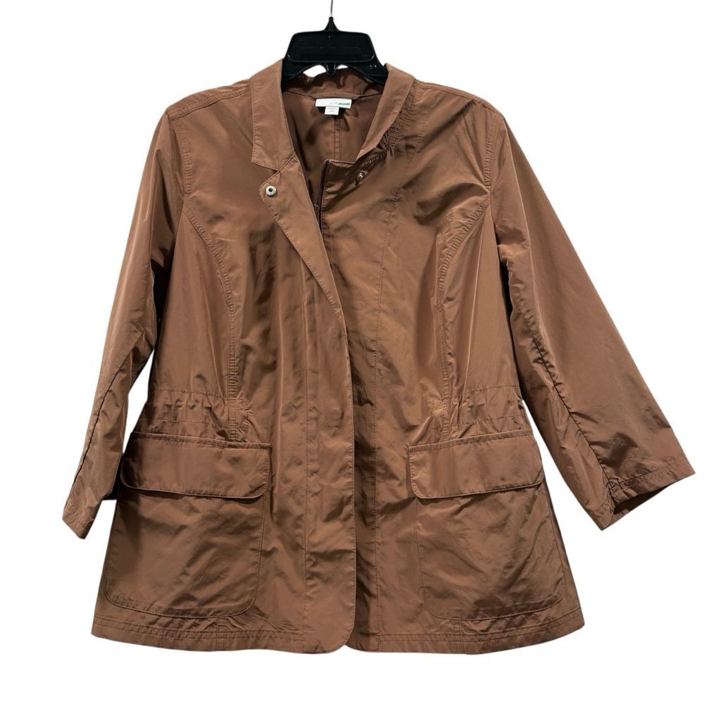 J. Jill Brown Water Repellent Windbreaker Utility Jacket Size MP Petite